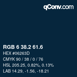 カラーコード: RGB 6 38.2 61.6 | qconv.com