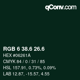 カラーコード: RGB 6 38.6 26.6 | qconv.com