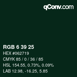 カラーコード: RGB 6 39 25 | qconv.com