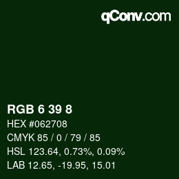 カラーコード: RGB 6 39 8 | qconv.com