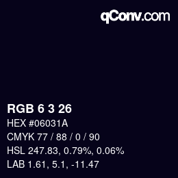 Color code: RGB 6 3 26 | qconv.com