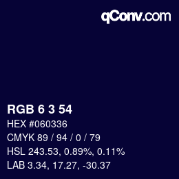 颜色代码: RGB 6 3 54 | qconv.com