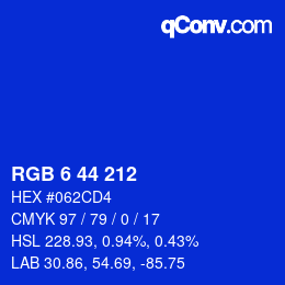 Color code: RGB 6 44 212 | qconv.com