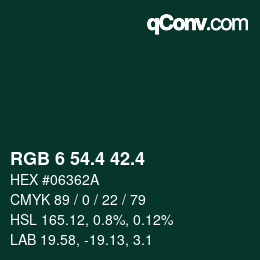 カラーコード: RGB 6 54.4 42.4 | qconv.com