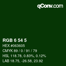Color code: RGB 6 54 5 | qconv.com