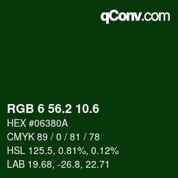 カラーコード: RGB 6 56.2 10.6 | qconv.com