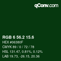 カラーコード: RGB 6 56.2 15.6 | qconv.com