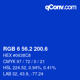 カラーコード: RGB 6 56.2 200.6 | qconv.com