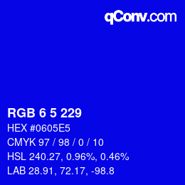 Color code: RGB 6 5 229 | qconv.com