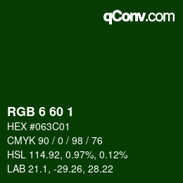 颜色代码: RGB 6 60 1 | qconv.com