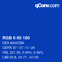 カラーコード: RGB 6 60 180 | qconv.com