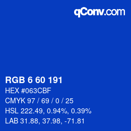 カラーコード: RGB 6 60 191 | qconv.com