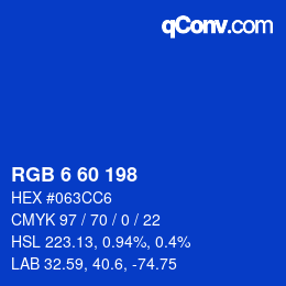 カラーコード: RGB 6 60 198 | qconv.com