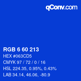 カラーコード: RGB 6 60 213 | qconv.com