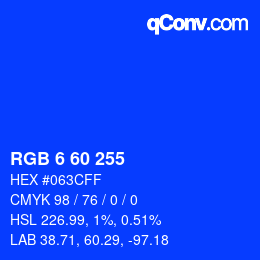 カラーコード: RGB 6 60 255 | qconv.com