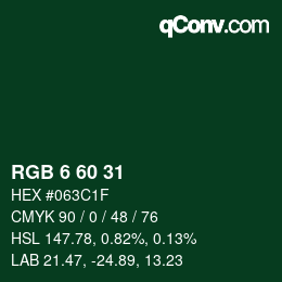 颜色代码: RGB 6 60 31 | qconv.com