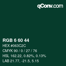 颜色代码: RGB 6 60 44 | qconv.com