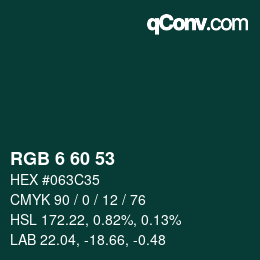 颜色代码: RGB 6 60 53 | qconv.com
