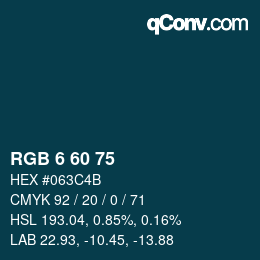 颜色代码: RGB 6 60 75 | qconv.com
