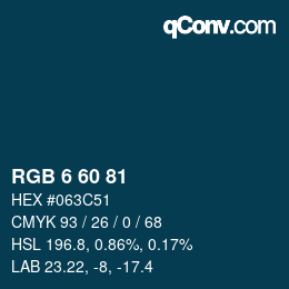 颜色代码: RGB 6 60 81 | qconv.com