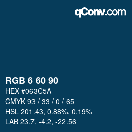 カラーコード: RGB 6 60 90 | qconv.com