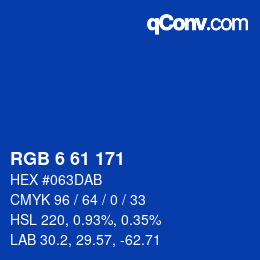 Color code: RGB 6 61 171 | qconv.com
