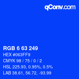 颜色代码: RGB 6 63 249 | qconv.com