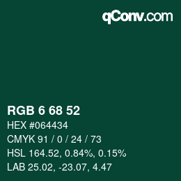 Color code: RGB 6 68 52 | qconv.com