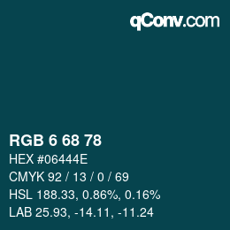 カラーコード: RGB 6 68 78 | qconv.com