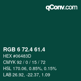カラーコード: RGB 6 72.4 61.4 | qconv.com