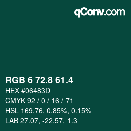 カラーコード: RGB 6 72.8 61.4 | qconv.com