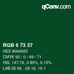 Color code: RGB 6 73 37 | qconv.com