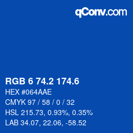 カラーコード: RGB 6 74.2 174.6 | qconv.com