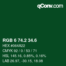 カラーコード: RGB 6 74.2 34.6 | qconv.com