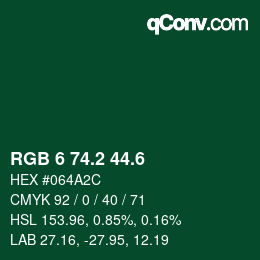 カラーコード: RGB 6 74.2 44.6 | qconv.com