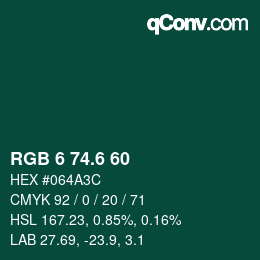 カラーコード: RGB 6 74.6 60 | qconv.com