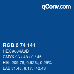 カラーコード: RGB 6 74 141 | qconv.com