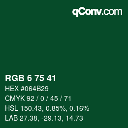 颜色代码: RGB 6 75 41 | qconv.com