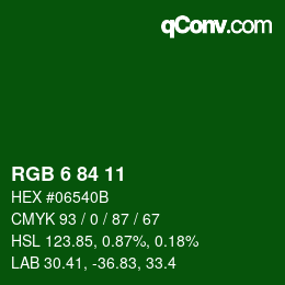 カラーコード: RGB 6 84 11 | qconv.com