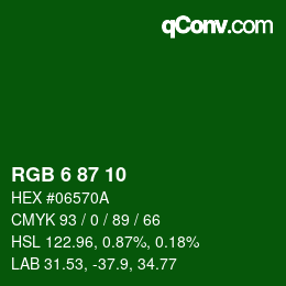 カラーコード: RGB 6 87 10 | qconv.com