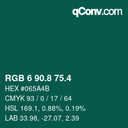 カラーコード: RGB 6 90.8 75.4 | qconv.com