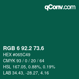 カラーコード: RGB 6 92.2 73.6 | qconv.com