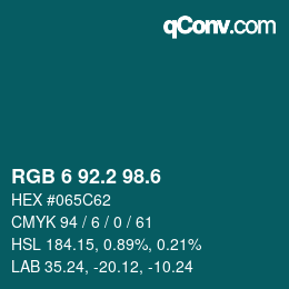 カラーコード: RGB 6 92.2 98.6 | qconv.com