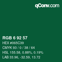 カラーコード: RGB 6 92 57 | qconv.com