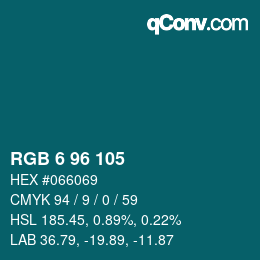 カラーコード: RGB 6 96 105 | qconv.com