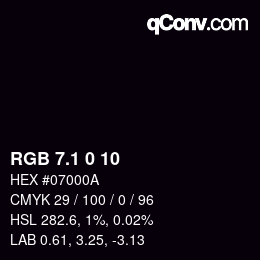 カラーコード: RGB 7.1 0 10 | qconv.com