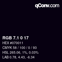 カラーコード: RGB 7.1 0 17 | qconv.com