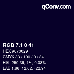 カラーコード: RGB 7.1 0 41 | qconv.com