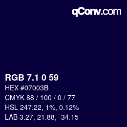 カラーコード: RGB 7.1 0 59 | qconv.com