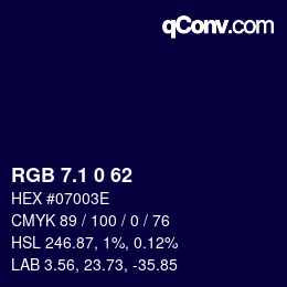 カラーコード: RGB 7.1 0 62 | qconv.com